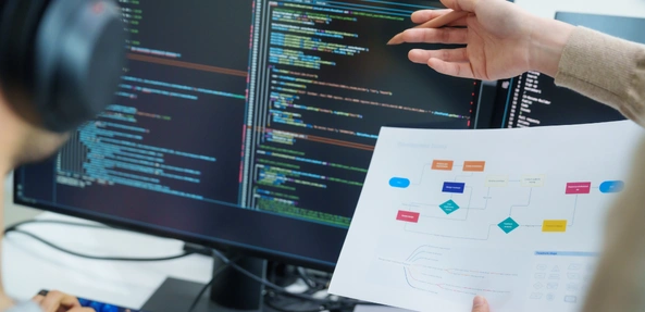Technical planning session with API diagrams