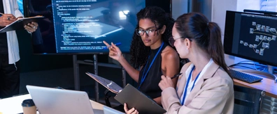 Engineers pair reviewing an Express API implementation