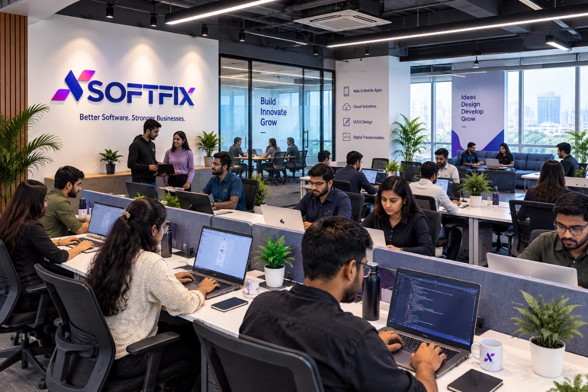Softfix custom software development team collaborating on a project