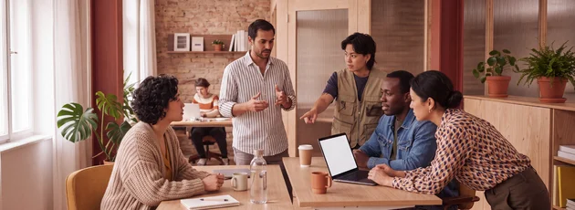Startup team working together