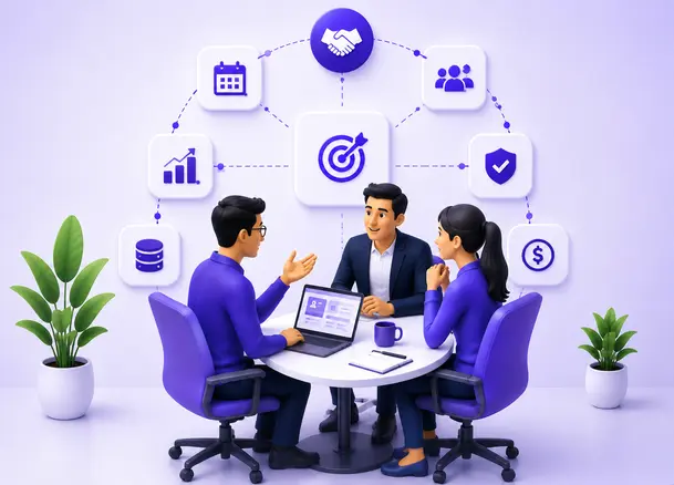 Softfix Technologies consultants discussing a software project with a client team
