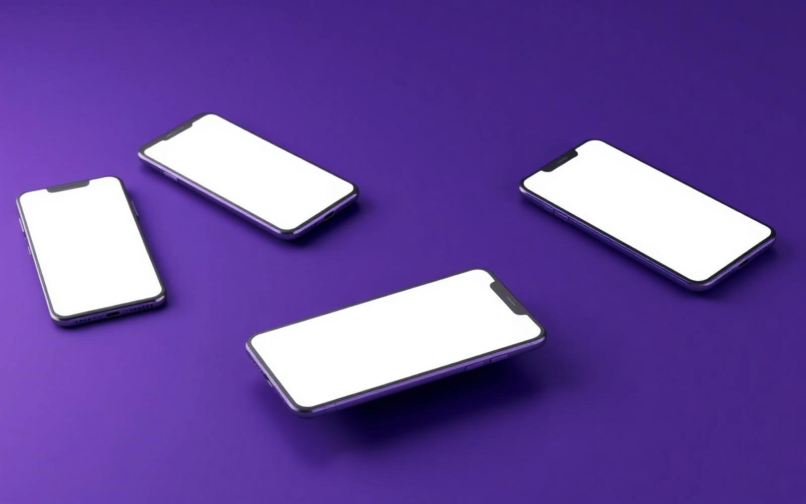 Premium smartphones and tablet mockups on a purple studio backdrop